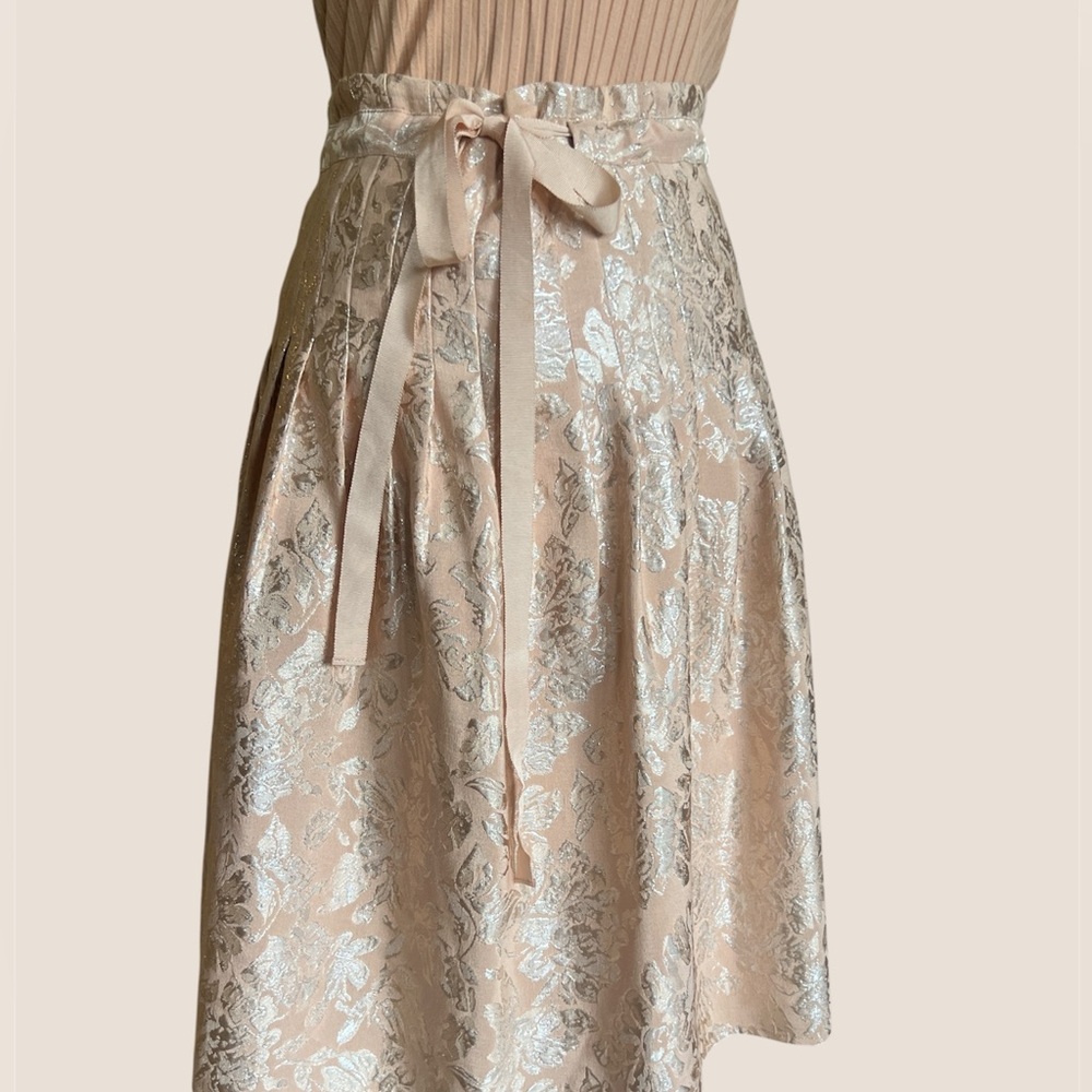BCBGMaxAzria Blush Cream Metallic Brocade Midi Skirt